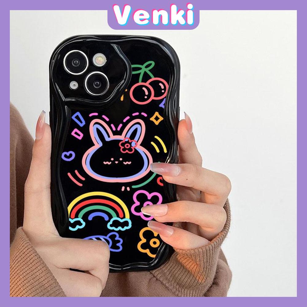 VENKI - For iPhone 11 iPhone Case 3D Curved Edge Wave TPU Airbag Shockproof Camera Cover Glossy Black Cute Pattern Compatible with iPhone 14 13 Pro max 12 Pro Max xr xs max 7 8Plus