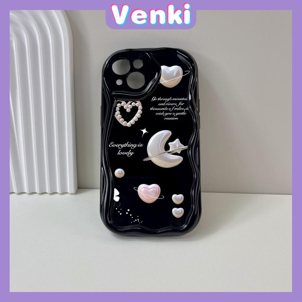 VENKI - For iPhone 11 iPhone Case 3D Curved Edge Wave Glossy Black TPU Airbag Shockproof Camera Cover Stars Moon Compatible with iPhone 14 13 Pro max 12 Pro Max xr xs max 7 8Plus