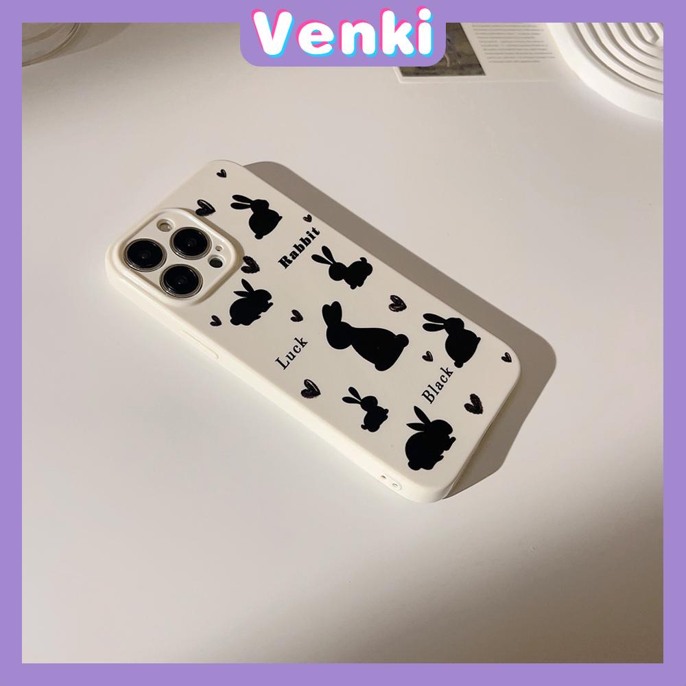 VENKI - For iPhone 11 iPhone Case White Glossy Film TPU Soft Case Shockproof Phase Case Protective Black Rabbit Compatible with iPhone 14 13 Pro max 12 Pro Max xr xs max 7 8Plus