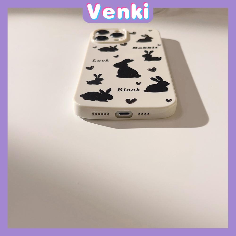 VENKI - For iPhone 11 iPhone Case White Glossy Film TPU Soft Case Shockproof Phase Case Protective Black Rabbit Compatible with iPhone 14 13 Pro max 12 Pro Max xr xs max 7 8Plus