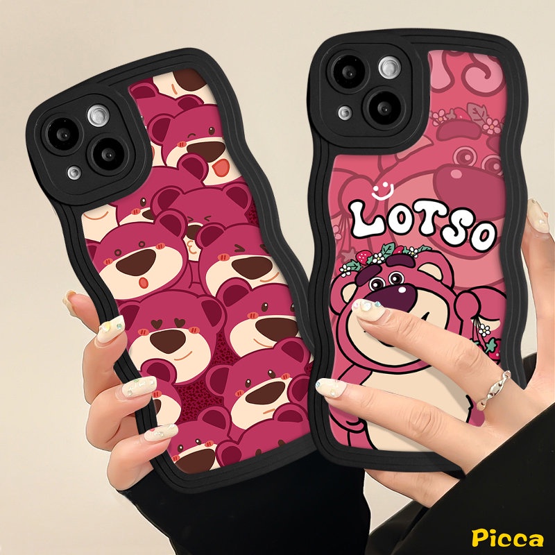 Casing Kartun Strawberry Bear Cute Manyo Untuk Redmi Note 11s 10s 11 9 9s 8 10 Pro Redmi 12C 9A 9 10C 10A 9T A1 9C 10 A1+POCO M3 X3 NFC Pro Mi 11T Pro Soft Tpu Wavy Edge Sarung