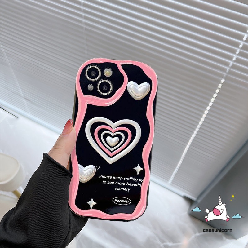 IPHONE 3d Wavy Curved Edge Love Heart Back Cover Kompatibel Untuk Iphone14 11 12 13 Pro Max 7Plus XR X7 8 6s 6 Plus XS Max SE 2020 Glossy Shockproof Soft Tpu Phone Case Shell