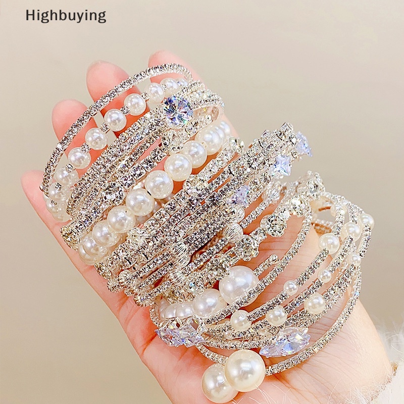 Hbid Gelang Mutiara Imitasi Kristal Elegan Multilayer Stretchable Pearl Bracelet Gelang Mutiara Untuk Wanita Perhiasan Pengantin Hadiah Glory
