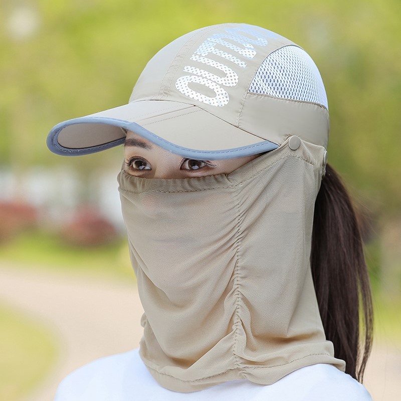 WE Topi Matahari Wanita Dengan Penutup Wajah Dan Leher Model Lipat Untuk Outdoor Topi Visor Topi Cadar Topi Pantai