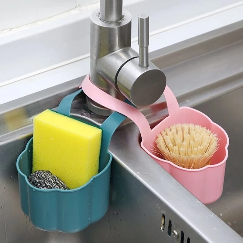 Rak Saluran Spons Wastafel Adjustable/Keranjang Gantung Penyimpanan Serba Serbi Kran/Organizer Dapur Kamar Mandi