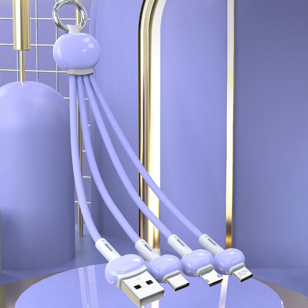 Kabel Data Gantungan Kunci Three In One Cocok Untuk IPhone Android Type-cUSB Fast Charging Cable Kabel Data Liontin Tas Portable