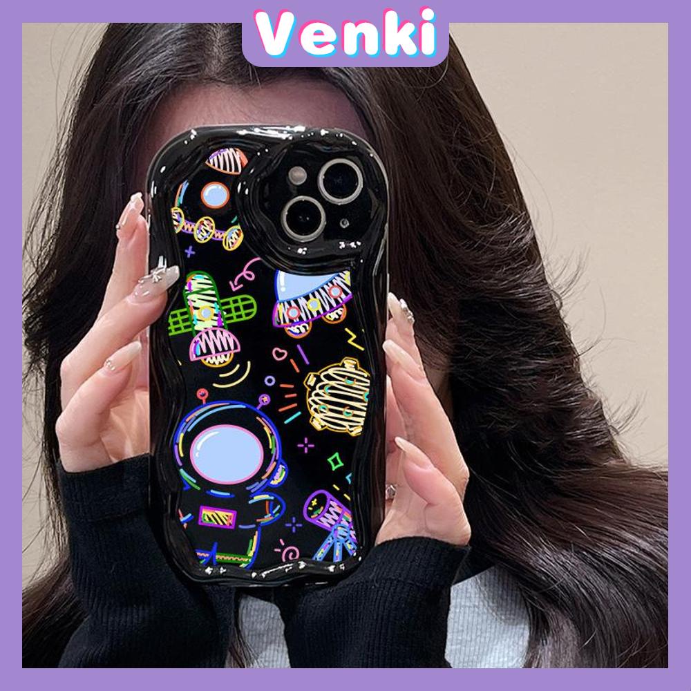 VENKI - For iPhone 11 iPhone Case 3D Curved Edge Wave Glossy Black TPU Airbag Shockproof Camera Cover Line Space Compatible with iPhone 14 13 Pro max 12 Pro Max xr xs max 7 8Plus