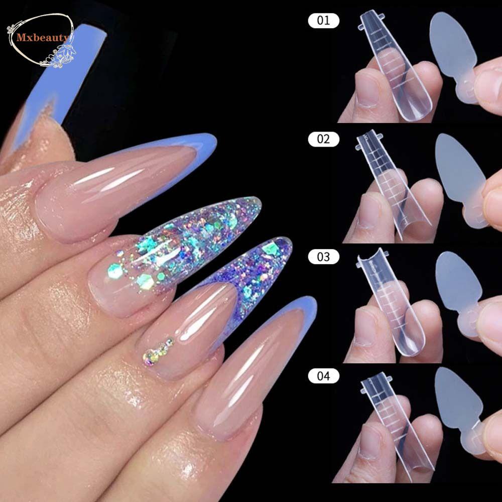 Mxbeauty Kuku Cetakan Stiker Wanita 12Pcs Tips Palsu Poli Dekorasi Kuku Garis Perancis Kuku Decals Paku Bentuk Ekstensi Gel Ekstensi Nail Mold