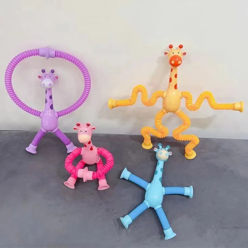 Novelty Decompression Toy/Mainan Puzzle Jerapah Tabung Melar/Kartun Suction Cup Telescopic Giraffe Shape Bermain Anak