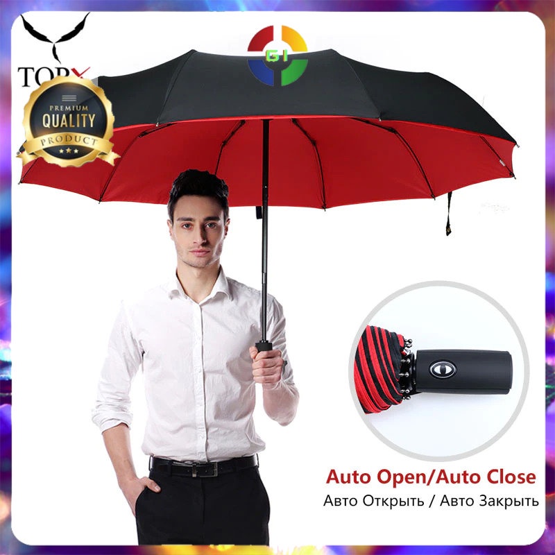 Payung Lipat Windproof Double Layer Umbrella Red