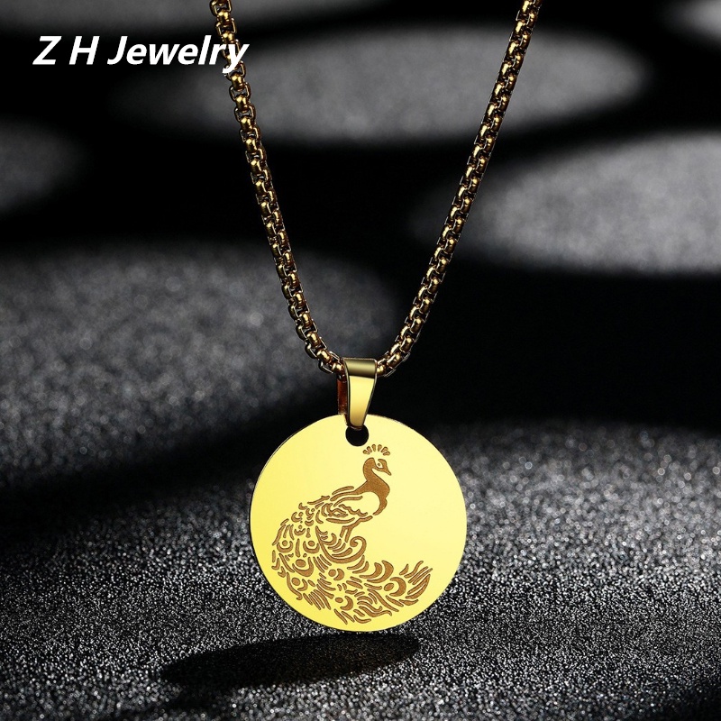 Z H Perhiasan Anti Karat Merak Liontin Lapis Emas 18K Pria Dan Wanita Kalung Bohemian Pesta Rock Punk Aksesoris Fashion Hadiah