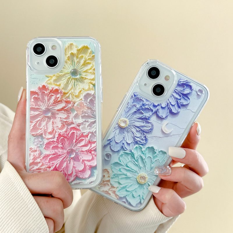 Nice Colorful Oil Painting Flower Soft TPU Case HP iP iPhone 7 8 14 + Plus SE 2020 X XS XR Max 11 12 13 Pro Max Girl Woman FTD Casing Apple