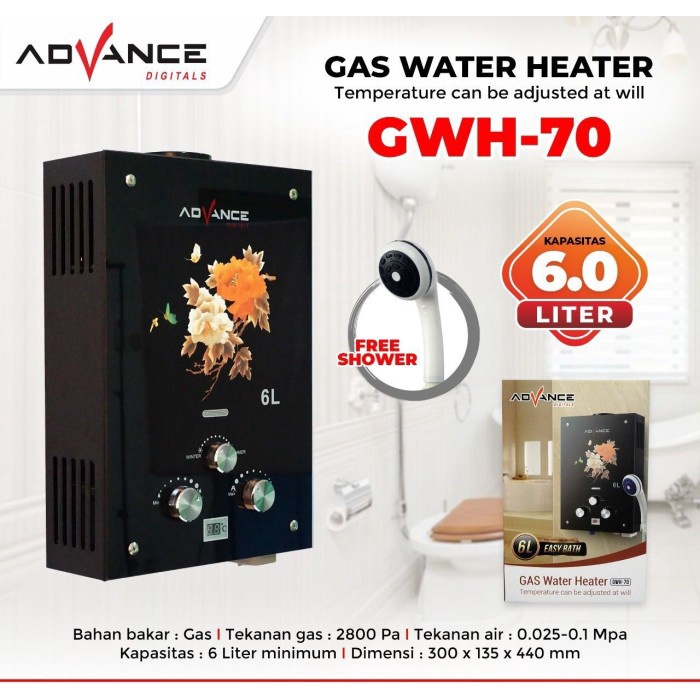 Advance  New Water Heater Gas Pemanas Air Gas GWH70 6 Liter