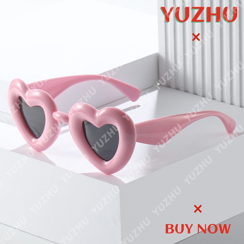 (YUZHU) Y2k Bubble Love Kacamata Hitam Untuk Wanita Warna Permen Lucu Peach Heart Party Sunglasses