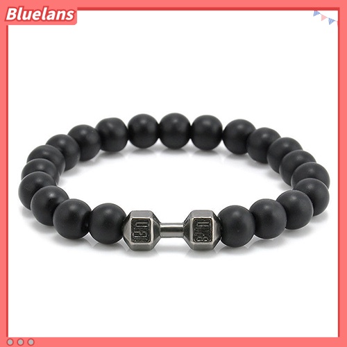 [BLS] Gelang Fashion Unisex: Model Punk Barbel Gym Fitnes Bahan Batu Warna Hitam Matte Ukuran Dapat Diatur