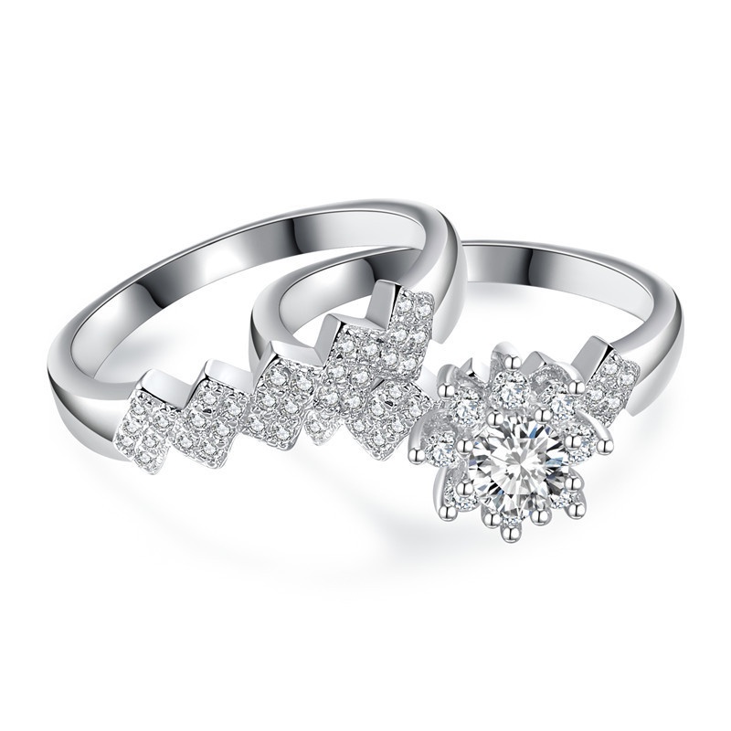 Goldkingdom Aksesoris Perhiasan Fashion Ready Stock Cincin Bunga Gelombang Emas Putih Klasik Jewelry Ring Female