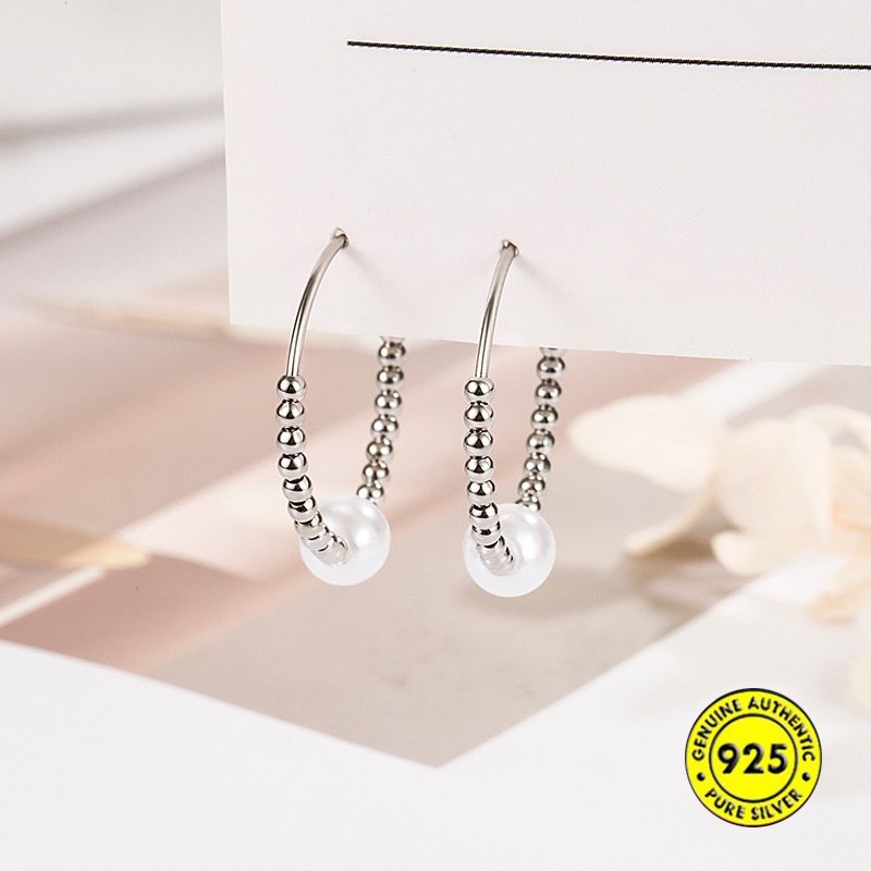 Anting Mutiara Shell Manik Perak S925 U1806