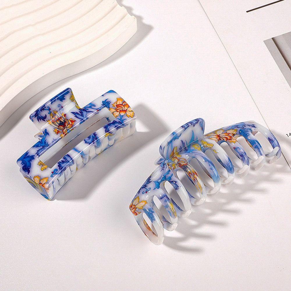 Fishstick Gaya Korea Cakar Rambut Gadis Manis Klip Hiu Bunga Porselen Klip Grab Besar Untuk Hiasan Kepala Wanita