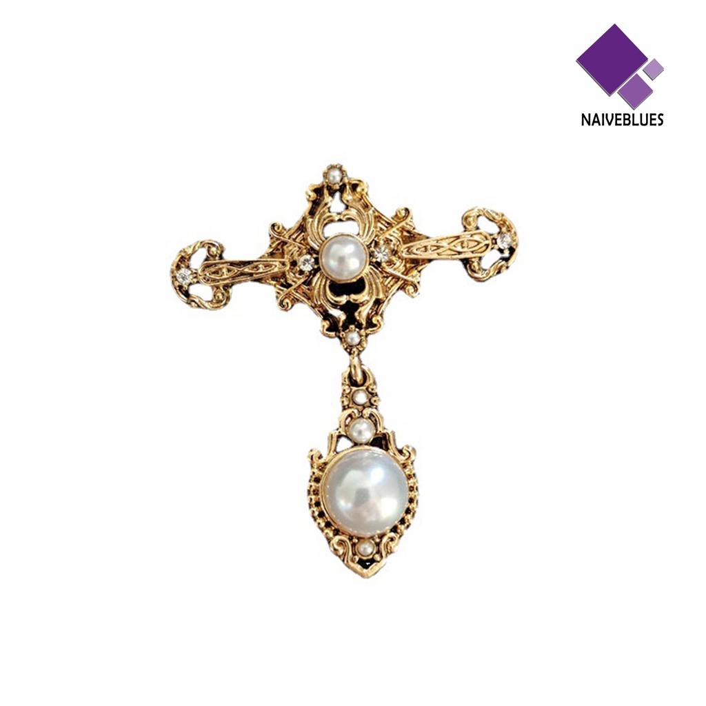 &lt; Naiveblues &gt; Bros Elegan Indah Dekoratif Warna Emas Baroque Mutiara Bros Geometris Untuk