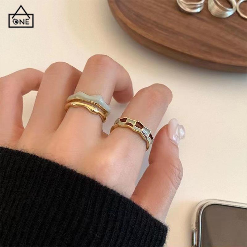 COD❤️3pcs Cincin Retro Wanita Emas Papan Catur Kotak-kotak yang dapat disesuaikan-A.one