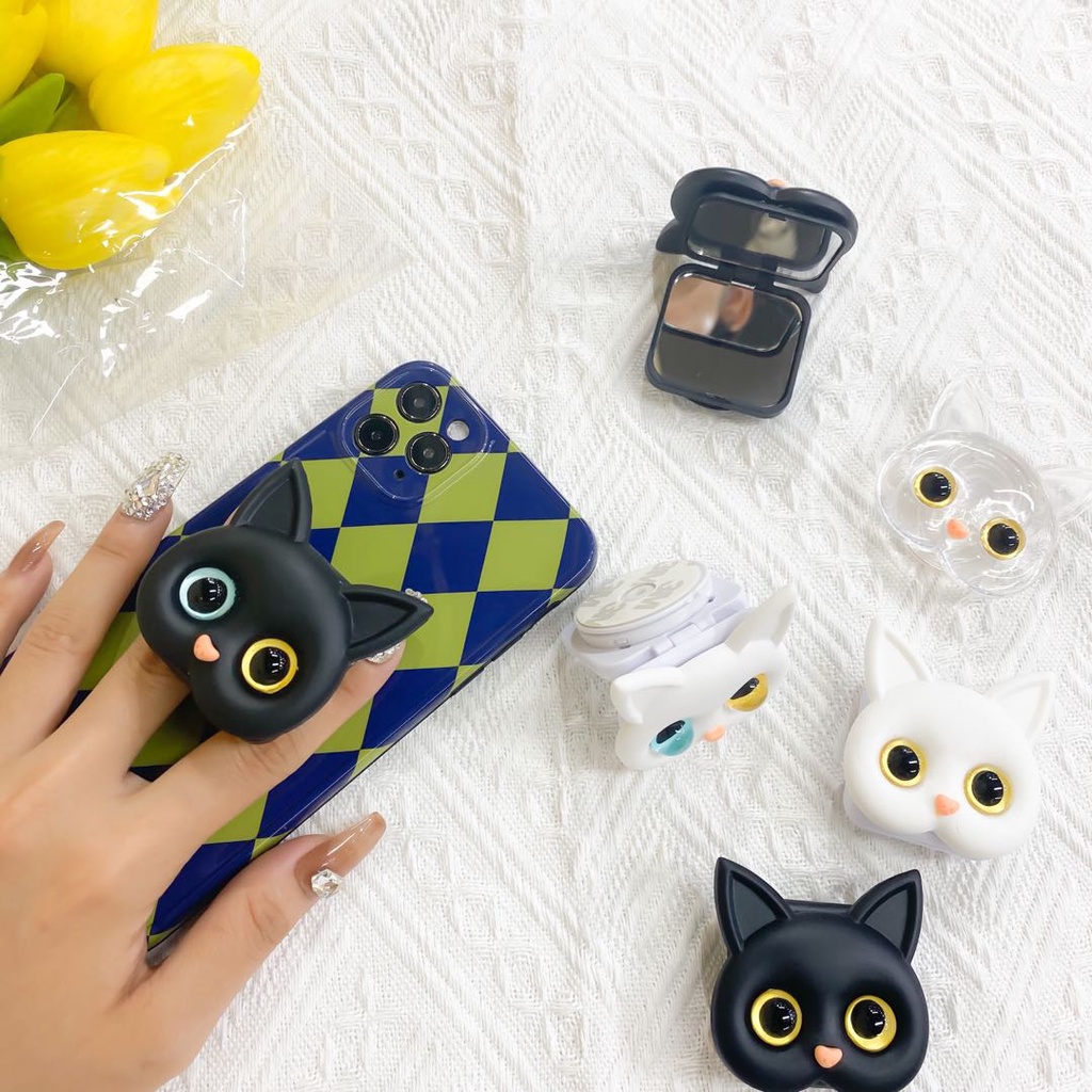 Ins 3D Cute Cat Phone Air Cushion Holder Dengan Cermin Stand Handphone Kartun Portabel