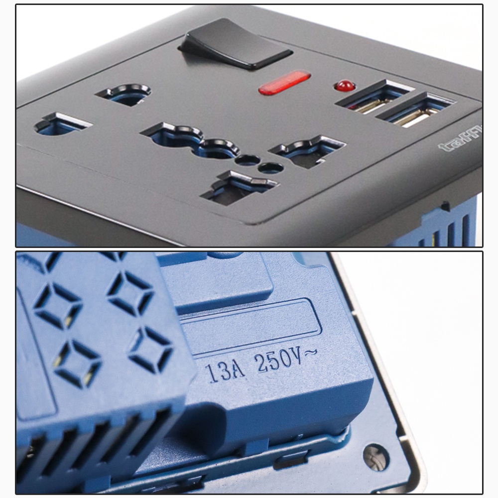 Taffware Stop Kontak Universal UK EU US 5 Hole Socket On Off Switch - DZ-E2-11