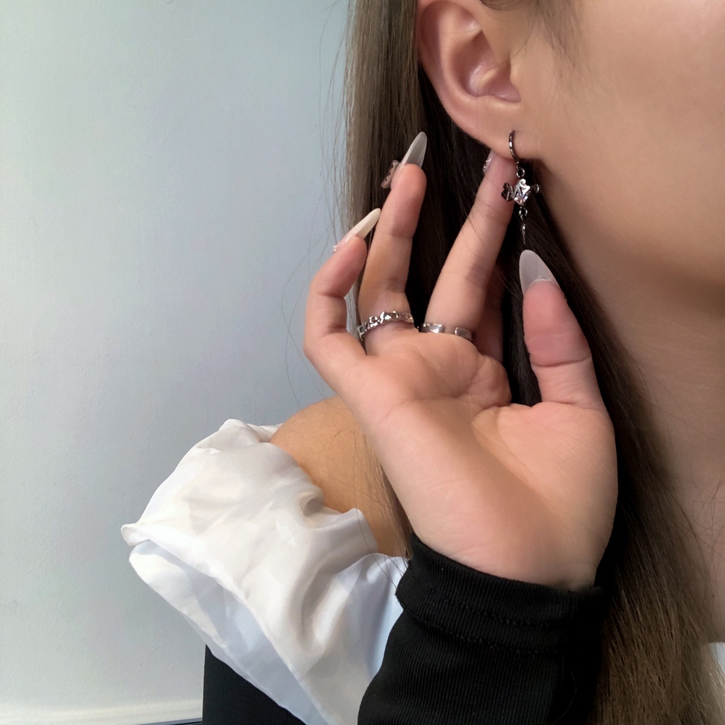 Y2k Manis Keren Asimetris Cross Ghost Anting Trendi Gothic Pink Berlian Hantu Kecil Geometris Persegi Kepribadian Desain Setan Bijouterie Stud Eardrop Perhiasan Aksesoris