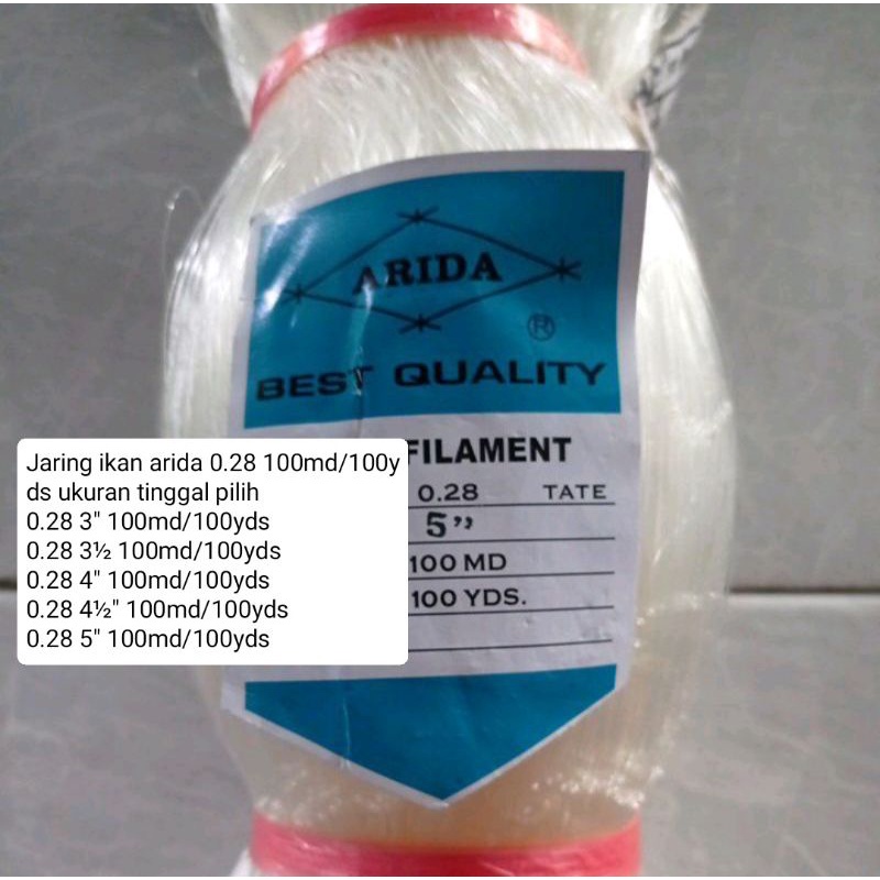 Jaring Arida 0.28 100md/100yds TATE ukuran 2 inch - 5 inch tinggal pilih  Jaring Ikan Arida Pukat Ar