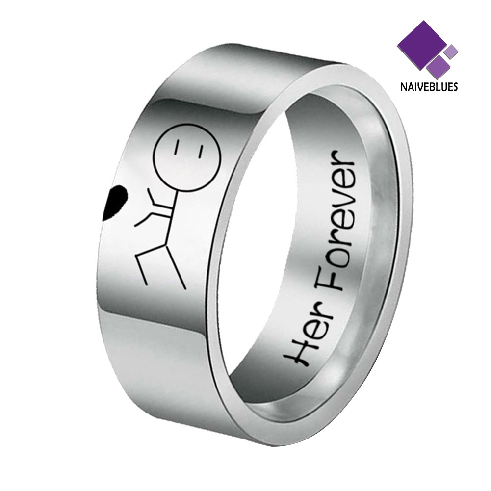 &lt; Naiveblues &gt; Her Forever His Always Kartun Abstrak Cincin Perhiasan Stainless Steel