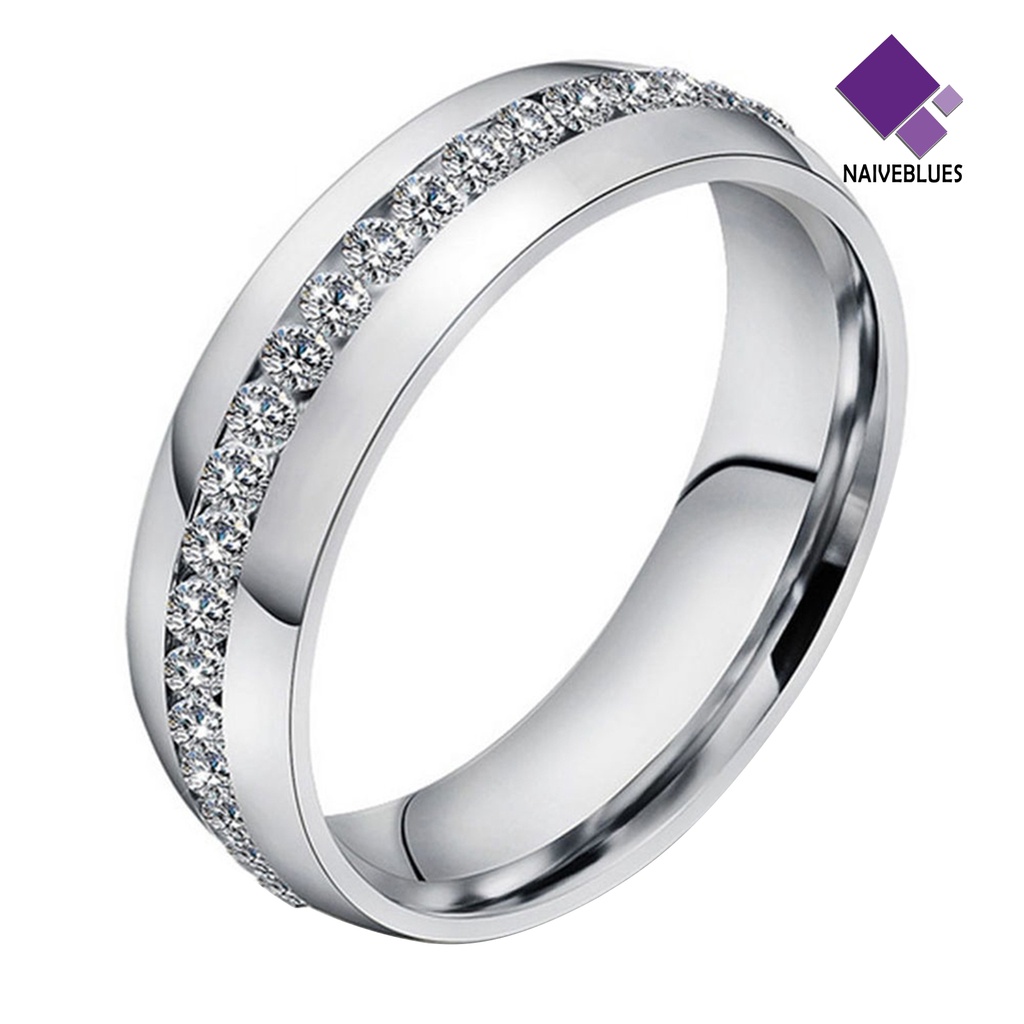 &lt; Naiveblues &gt; Ukuran45090 Unisex Berlian Imitasi Baja Titanium Pertunangan Pernikahan Band Ring