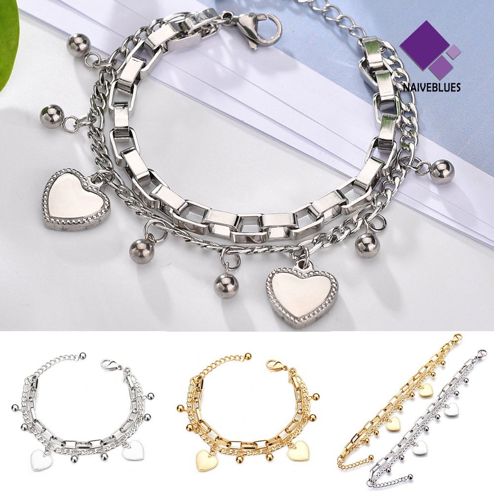 &lt; Naiveblues &gt; Boho Wanita Multi-layer Rantai Manik-Manik Cinta Hati Perhiasan Lady Bracelet