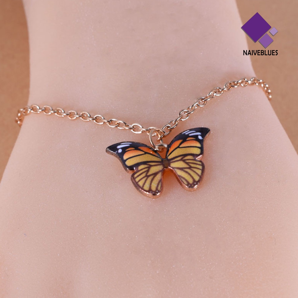 &lt; Naiveblues &gt; Wanita Elegan Multicolor Alloy Butterfly Pendant Gelang Kaki Perhiasan