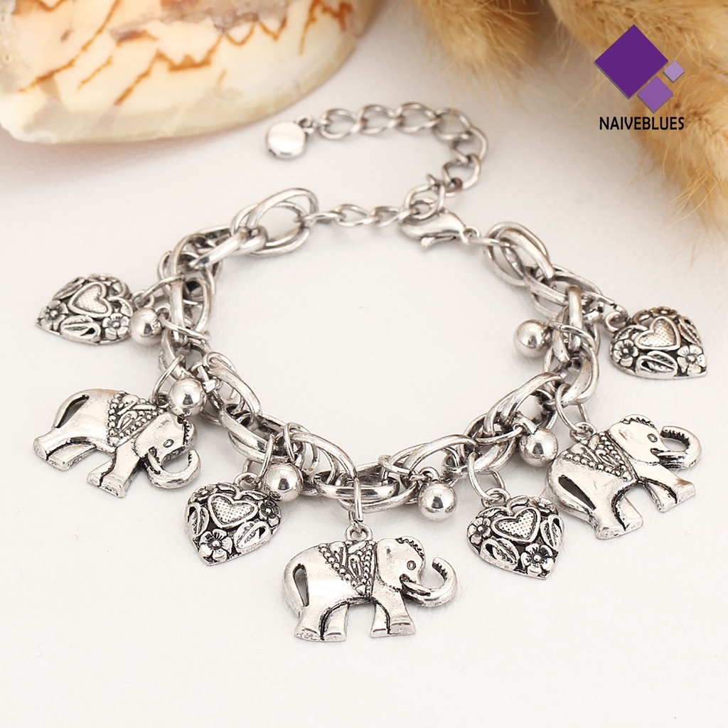 &lt; Naiveblues &gt; Gelang Kaki Simple Adjustable Alloy Wanita Liontin Gajah Gelang Kaki Untuk