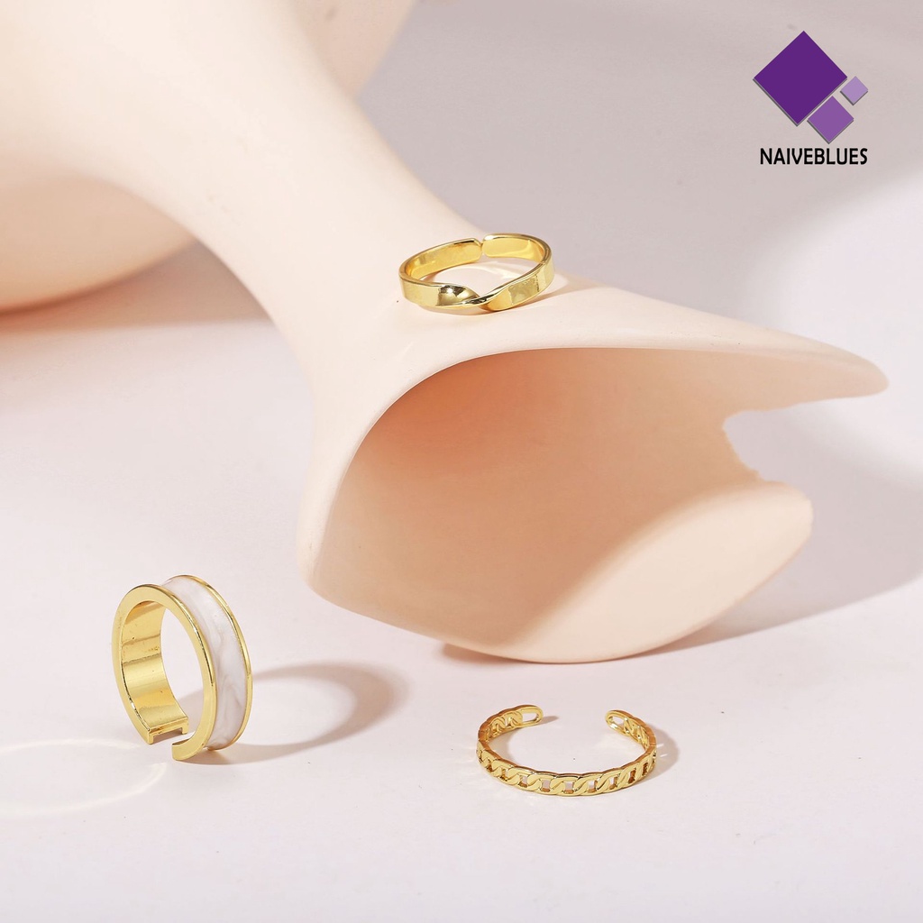 &lt; Naiveblues &gt; 3Pcs/Set Cincin Jari Halus Terbuka Menawan Mengkilap Adjustable Wanita Untuk Pacaran