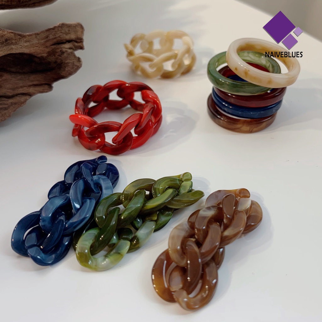 &lt; Naiveblues &gt; 2Pcs Cincin Jari Warna-Warni Semua Pertandingan Resin Dapat Ditekuk Retro Untuk Pacaran