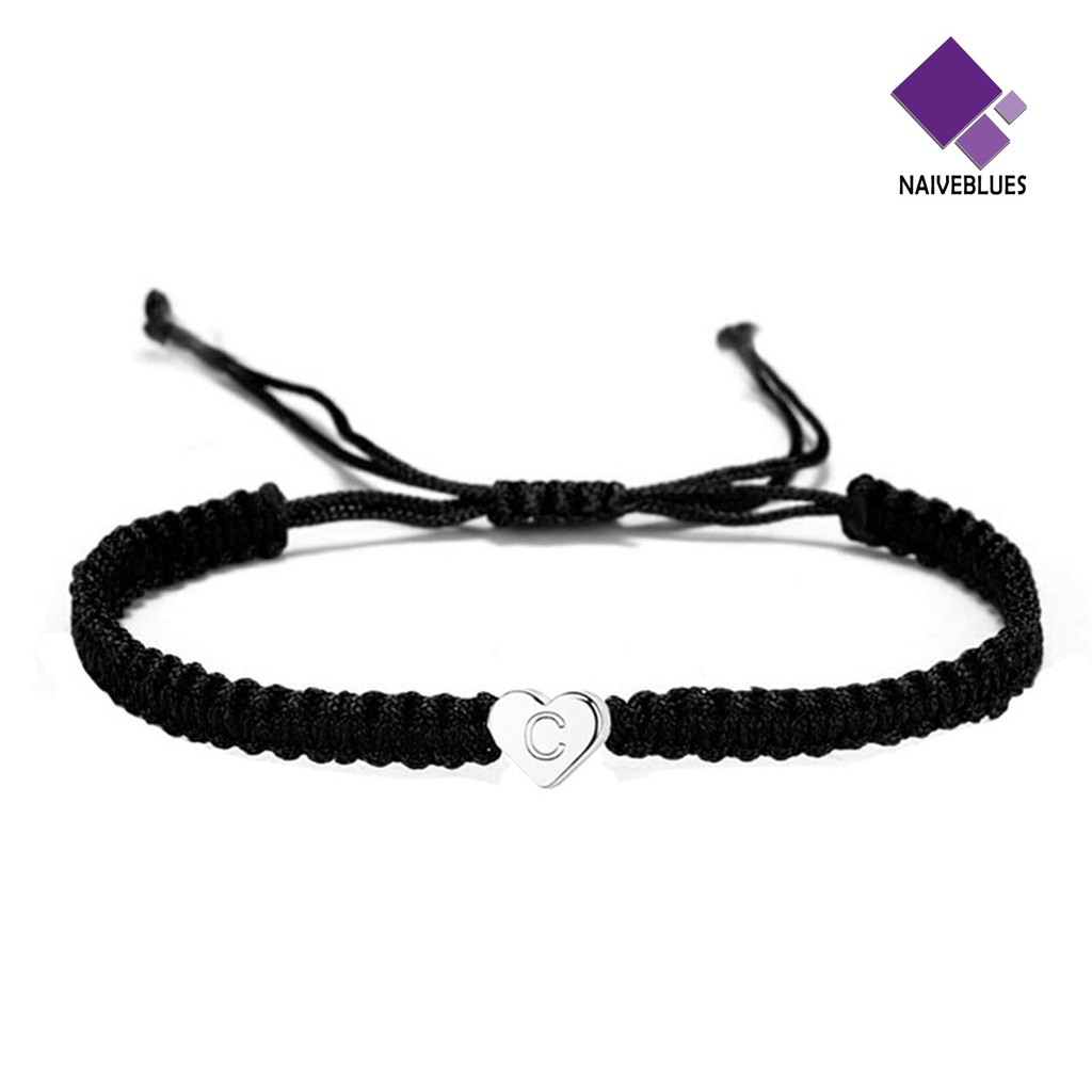 &lt; Naiveblues &gt; Gelang Couple Bentuk Hati Tali Kepang Adjustable Melar Semua Pertandingan Hadiah26Inisial