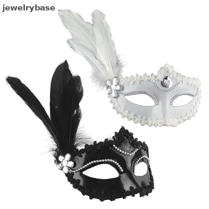 [jewelrybase] Masker Mutiara Bulu Halloween Pesta Masquerade Putih Hitam Masker Mata Butik