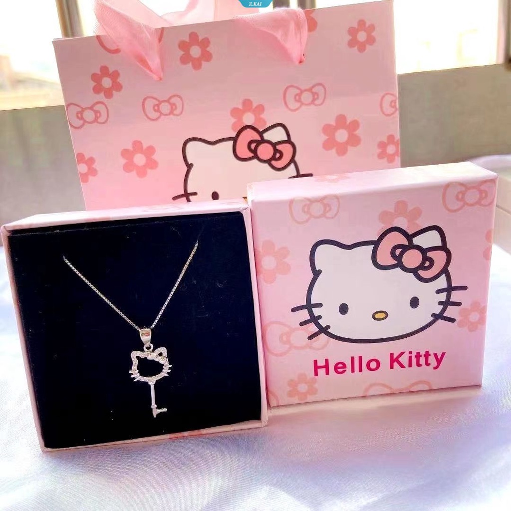 Sanrio Kawaii HelloKitty Fashion Couple Kalung Untuk Teman Warna Perak Cinta HelloKitty Hati Kunci Choker Necklace Fashion Neck Jewelry [ZK]