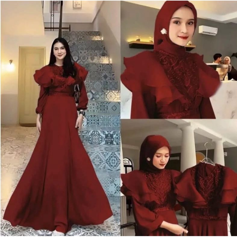 Meghan Dress Maxy Gamis Brukat Organza Mewah l Dress Muslim Modern Wanita Matt Ceruty Babydoll