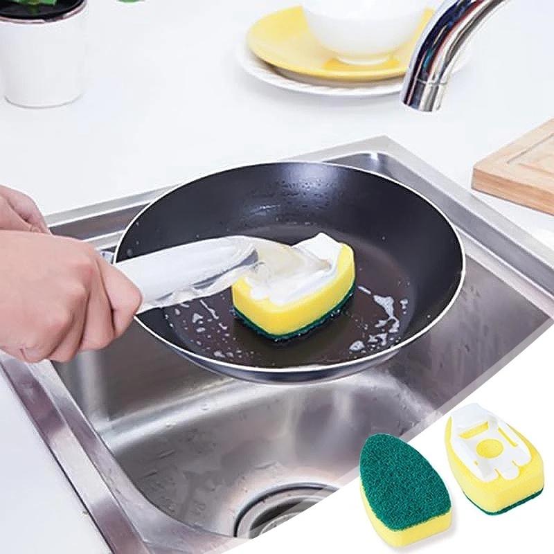 Sikat Pembersih Yang Dapat Diganti Dengan Cairan Refill/Gagang Scouring Pad Sponge Brush Alat Cuci Piring