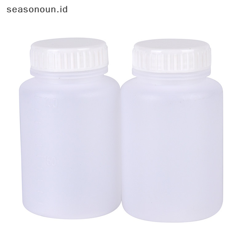 Seasonoun 100ml Botol sample Reagen Penyimpanan Kimia Bentuk Silinder Plastik Bening Isi 2pcs.