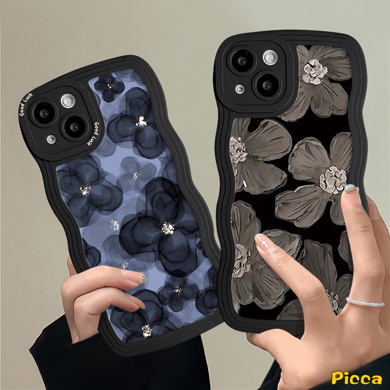 Fashion Lukisan Cat Minyak Seni Floral Phone Case Kompatibel Untuk iPhone 7plus14 11 13 12 Pro Max 8Plus X XR XS Max7 8 6s 6 14 Plus SE 2020 Bunga Segar Bergelombang Tepi Lembut Tpu Cover