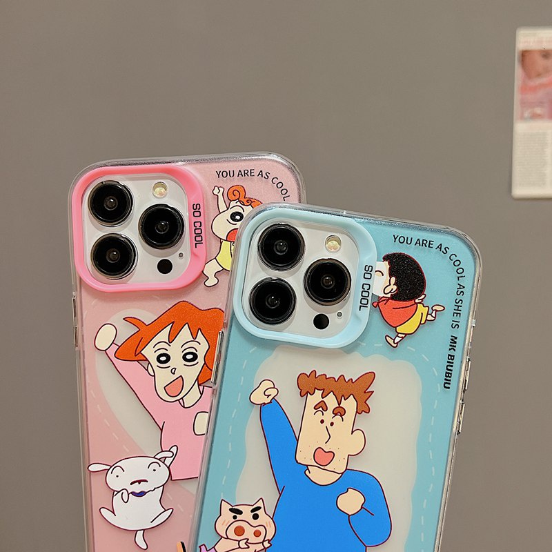 Happy Crayon Shin-chan Family Photo Skin Feel Soft Case HP iP iPhone 12 13 14 Pro Max 11 So Cool FTD Casing Apple