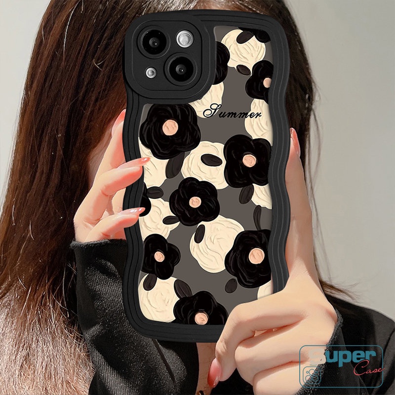 Fashion Lukisan Cat Minyak Motif Bunga Case Kompatibel Untuk iPhone 7Plus 11 Pro Max XR 13 11 14 12 Pro Max 6s 7 6 8 14 Plus X XS Max SE 2020 Art Cat Minyak Cinta Hati Tpu Lembut Bergelombang Penutup Tepi