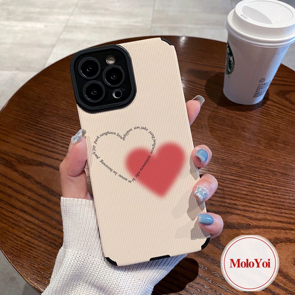 Casing Ponsel Silikon Cinta Hati Sederhana Tahan Guncangan Untuk iPhone XR XS X Max8 7 Plus 11 13 12 14 Pro Max 7Plus Tekstur Kulit Mewah Lembut Tpu Penutup Belakang