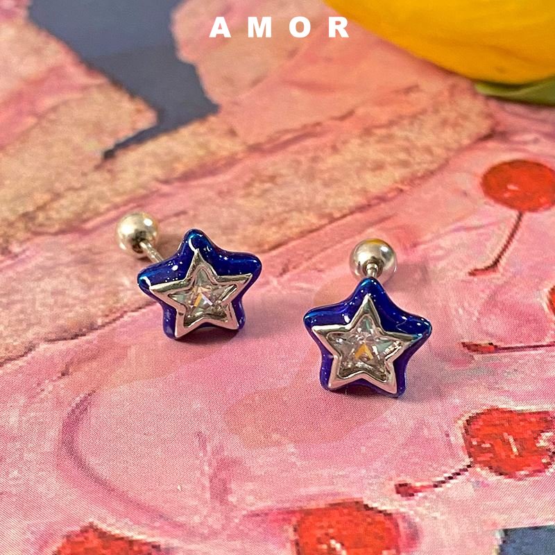 Anting Giwang Telinga pentagram Biru Giwang Telinga Bintang Manis Dan Keren Giwang Tulang Telinga Berlian Kecil