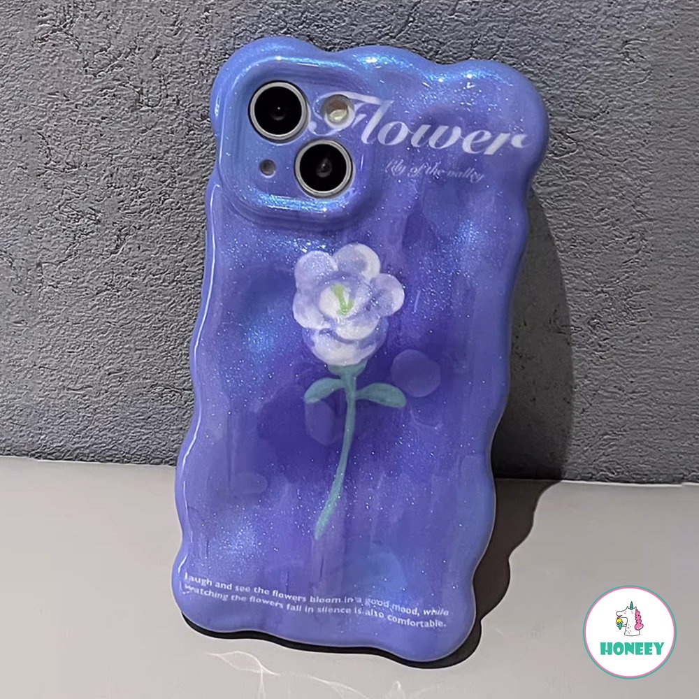 IPHONE Ins Luxury Glitter Art Rose Floral Case Kompatibel Dengan Iphone11 12 13 14 Pro Max Ungu Biru Lipit Kulit Shockproof Back Cover