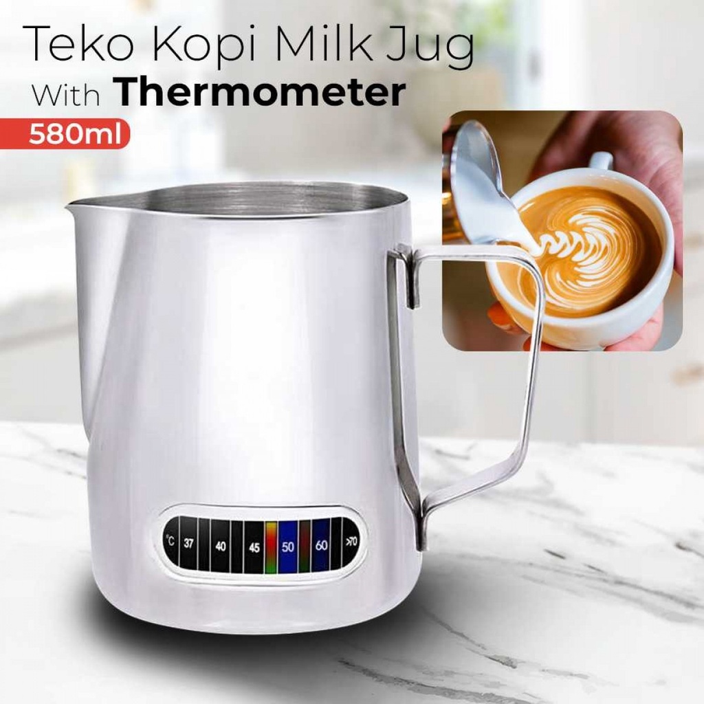 Teko Pitcher Kopi Susu Milk Jug Coffee Espresso Latte Art Thermometer