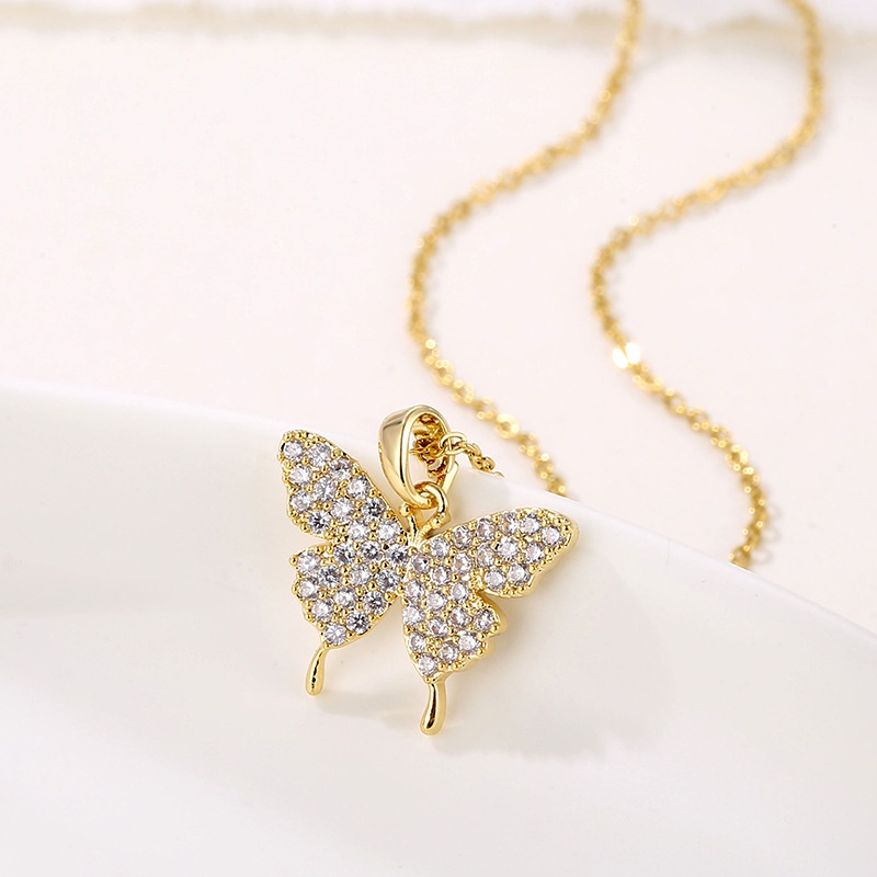 Diamond Inlaid Butterfly Necklace Festival Hadiah Exclusive 18K Gold Girl Jewelry Present XL23006