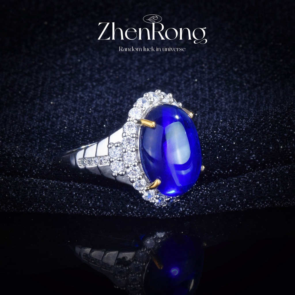 Goldkingdom Fashion Perhiasan Aksesoris Ready Stock Mewah Dove Egg Ring Sapphire Starlight Biru Tulang Belakang Berlian Wanita Ring